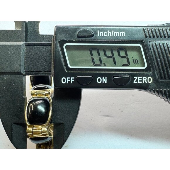 Estate Black Onyx Bracelet Gold Over Sterling Silver 925, 7.85", 30g, Marked - Picture 8 of 9